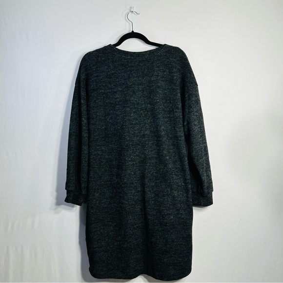 Lush NWT Twist Front Wrap Long Sleeve Charcoal Sweater Midi Soft Dress Sz L - Picture 8 of 10